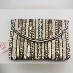 NEW LCD BEADED CLUTCH SHOULDER BAG SILVER GOLD PEARL BEADS EVENING FANCY GLAM